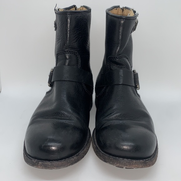 Frye Leather Ankle Moto Boots Black 8 Bikercore Strappy Buckle Zip Up - Picture 6 of 16